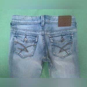 Amethyst low rise Jeans Faded Blue Flare Jeans size 0 juniors flap pockets